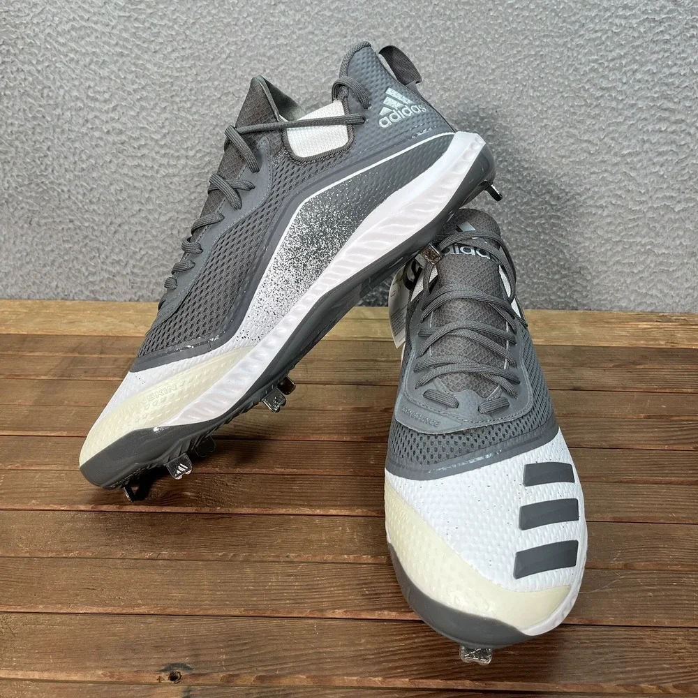 Adidas Baseball Cleats Mens‎ 15 Gray White Icon V Bounce Shoes Sports NEW